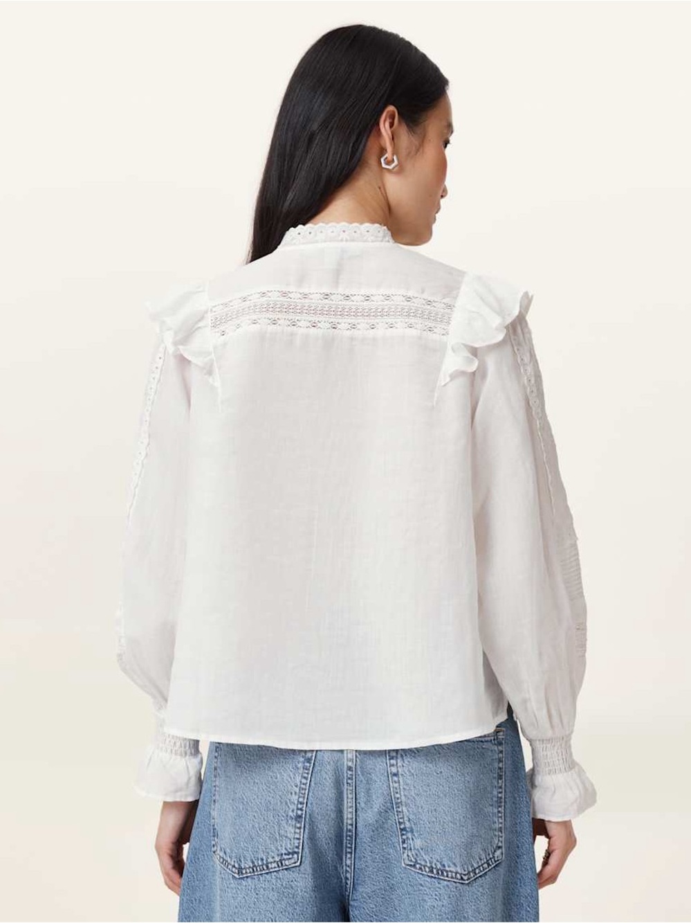 Allsaints Heather Embroidered Eyelet Blouse in White Size 8 - Picture 6 of 16